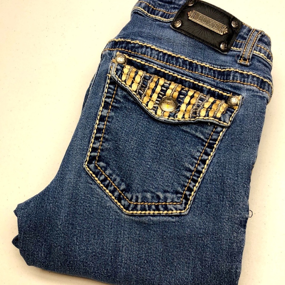 VINTAGE TRU LUXE PREMIUM SLIM BOOT JEANS 26x28 BEADED POCKET 😎